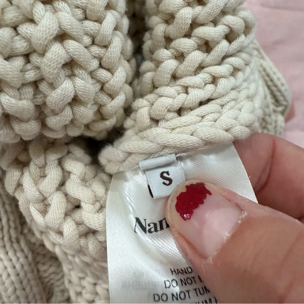Nanushka Sweater Eria Cropped Cable Knit Quarter Zip in Crème Beige
